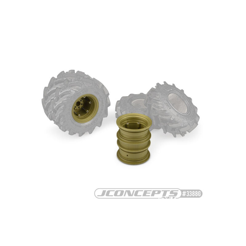 JConcepts Krimson Dually - 2.6" dual truck wheels w/ adaptors, covers - (olive | gold) - 2pc. / JCO3388G