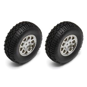 Team Associated SC10B Front Wheels/Tires, mounted, chrome...