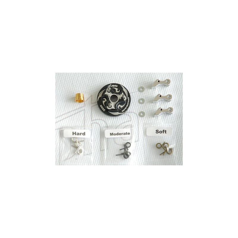Alpha Plus Alpha Flywheel(black) + Aluminium Clutch Shoe Set(3pcs) + Springs + flywheel collet / E70-BU02100