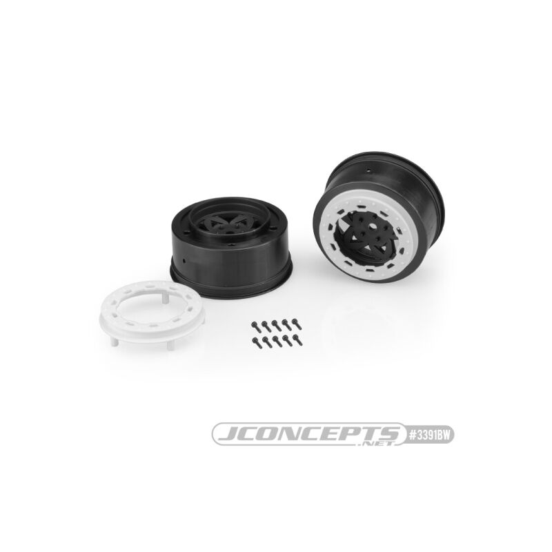 JConcepts Tremor, Slash rear, Slash 4x4 F&R wheel - black wheel / white beadlock - 2pc. / JCO3391BW
