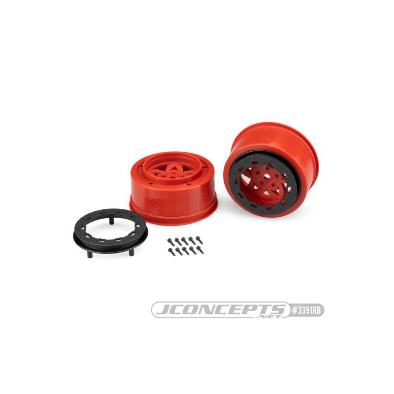 JConcepts Tremor, Slash rear, Slash 4x4 F&R wheel - red wheel / black beadlock - 2pc. / JCO3391RB