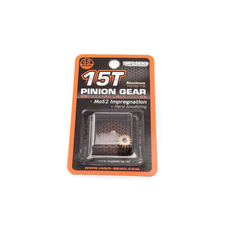 Hiro Seiko Hard Coated Alum. Pinion Gear (MoS2) DP48-15T / HS-48231