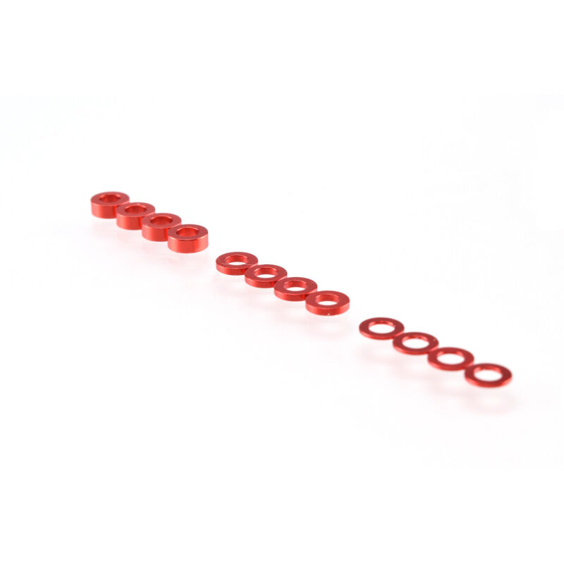 RUDDOG 3mm Washer Set Red (0.5mm/1.0mm/2.0mm) / RP-0110-RED