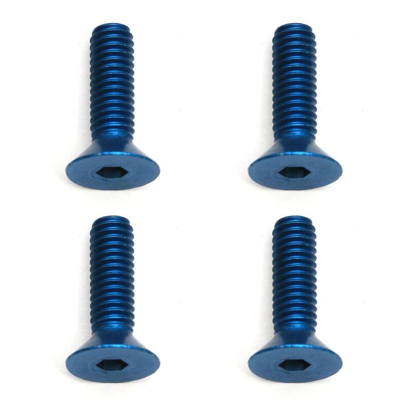 Team Associated FT Screws, Blue Aluminum 4x14 mm FHCS / AE8571