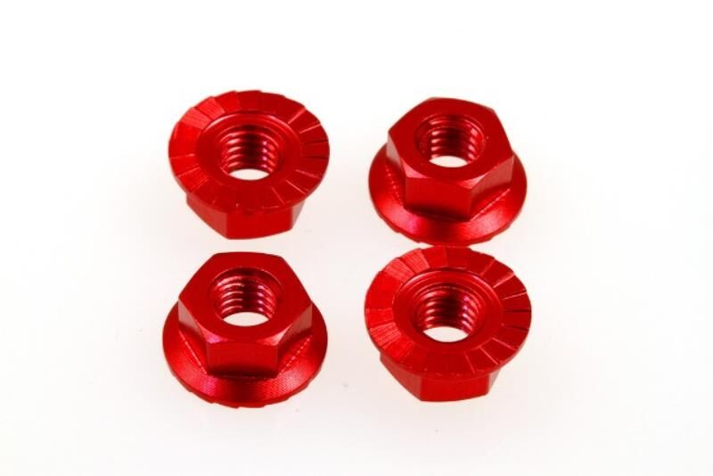 Hiro Seiko 4mm Alloy Serrated Wheel Nut  [Red] ( 4 pcs) / HS-69594