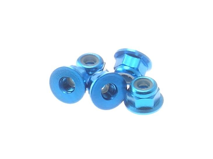 Hiro Seiko 3mm Alloy Flange Nylon Nut  [T-Blue] ( 5 pcs) / HS-69237