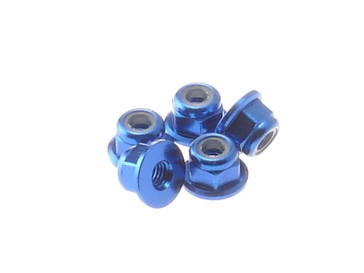 Hiro Seiko 3mm Alloy Flange Nylon Nut  [Y-Blue] ( 5 pcs) / HS-69238