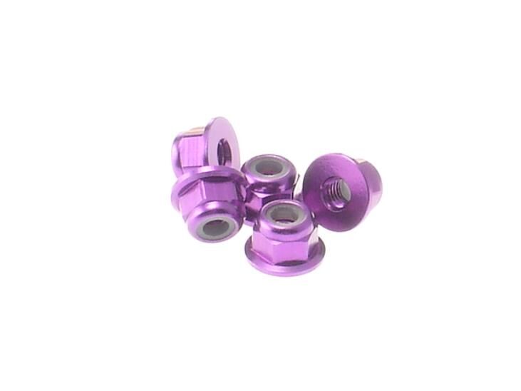 Hiro Seiko 3mm Alloy Flange Nylon Nut  [Purple] ( 5 pcs) / HS-69239