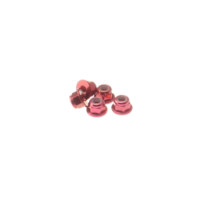Hiro Seiko 3mm Alloy Flange Nylon Nut  [Red] ( 5 pcs) / HS-69240