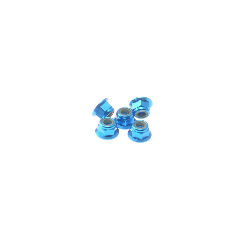 Hiro Seiko 4mm Alloy Flange Nylon Nut [T-Blue] ( 5 pcs) / HS-69243