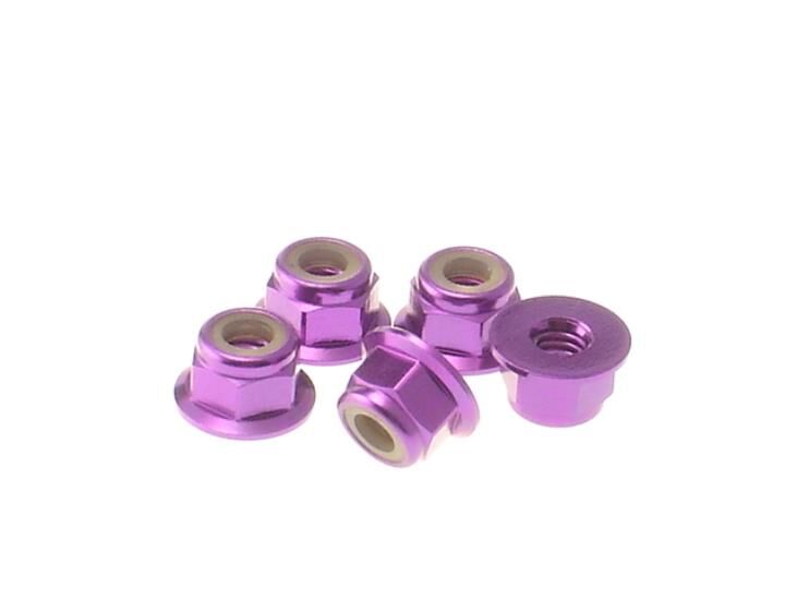 Hiro Seiko 4mm Alloy Flange Nylon Nut  [Purple] ( 5 pcs) / HS-69245