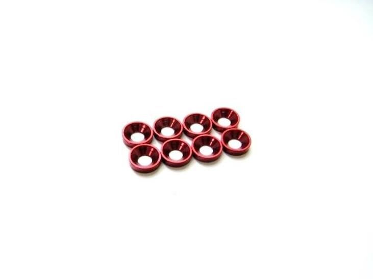 Hiro Seiko 3mm Alloy Countersunk Washer (S-Size) [Red] ( 8 pcs) / HS-69882
