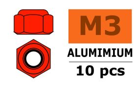 Revtec Aluminium Sechskantmutter Selbstsichernd M3 Rot 10...