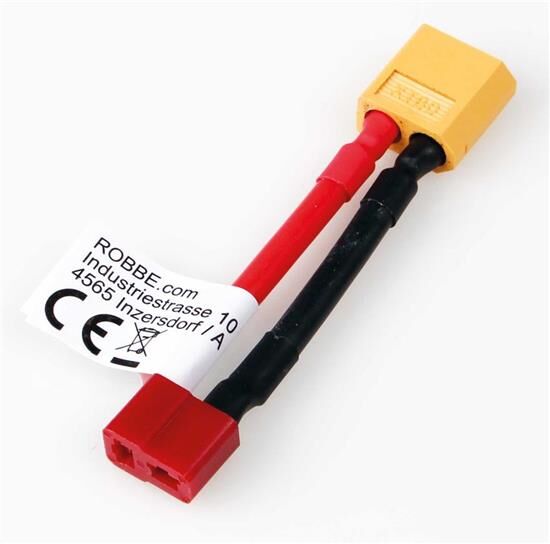 Robbe Modellsport Adapterkabel XT-60 Stecker auf T-Buchse 30mm Kabellänge 12AWG 1Stk. / 46304