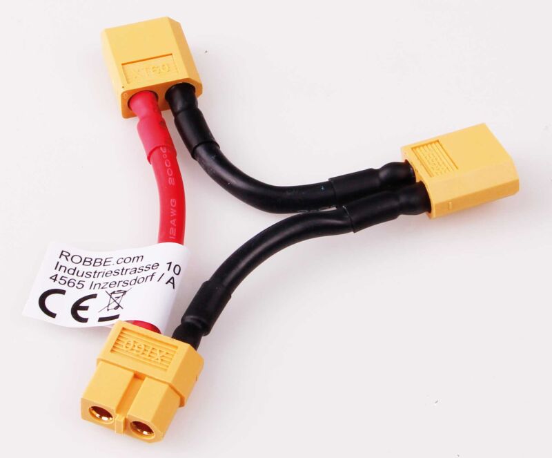 Robbe Modellsport Adapterkabel XT-60 SERIAL Buchse auf 2 Stecker 30mm Kabellänge 12AWG 1Stk. / 46299