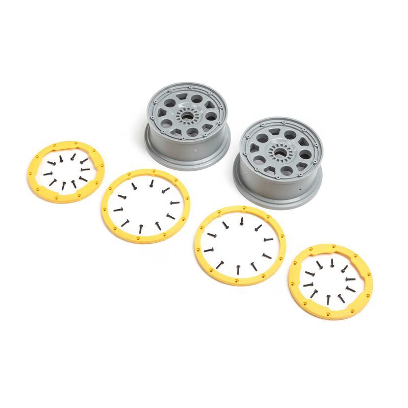 LOSI Ersatzteil Wheels, Silver, Yellow Beadlock (2): DBXL 2.0 / LOS45036