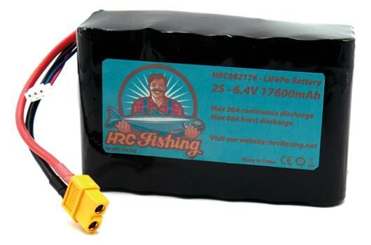 HRC Racing Akku LiPo 2S 6.4V 17600mAh 30A/60A RC BaitBoat HRC 17600 No Case XT60 Stecker 112x71x56mm / HRC082176