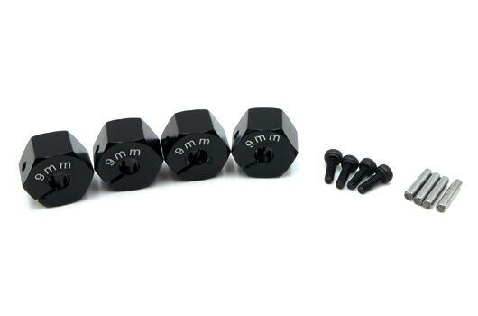 HRC Racing Tuningteil 1/10 Touring / Drift Aluminium 12mm Radmitnehmer 9mm Breit Schwarz (4 Stk.) / HRC1082BK9
