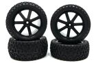 HRC Racing Reifen 1/10 Buggy montiert Schwarz 7-Spoke Felgen 4WD Vorne & Hinten 12mm hex 2.2 Blocker (4 pcs) / HRC61108K