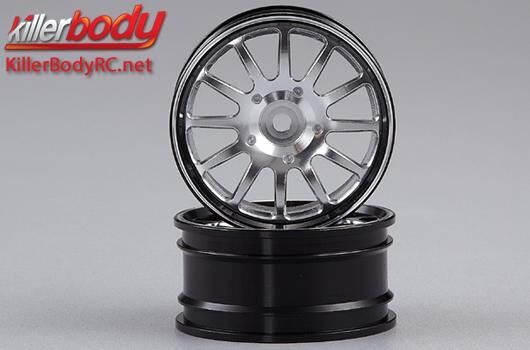 KillerBody Felgen 1/10 Touring Scale 12mm Hex CNC Aluminium Mitsubishi Lancer Evolution X Silber / Schwarz (2 Stk.) / KBD48075SIL