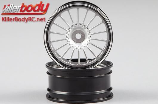 KillerBody Felgen 1/10 Touring Scale 12mm Hex CNC Aluminium Alfa Romeo TZ3 Corsa Silber / Schwarz (2 Stk.) / KBD48306SIL