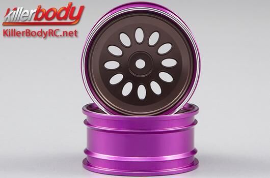 KillerBody Felgen 1/10 Touring Scale 12mm Hex CNC Aluminium Alfa Romeo 2000 GTAm Schwarz / Purple (2 Stk.) / KBD48327SIGY