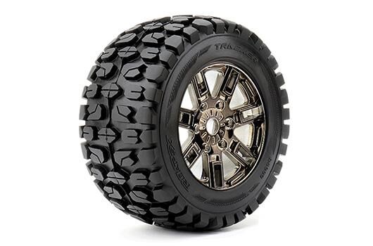 Roapex Reifen 1/8 Monster Truck montiert 0 offset Chrome Schwarz Felgen 17mm Hex Tracker (2 Stk.) / RXR4003-CB0