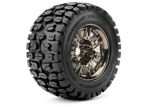Roapex Reifen 1/8 Monster Truck montiert 1/2 offset Chrome Schwarz Felgen 17mm Hex Tracker (2 Stk.) / RXR4003-CB2