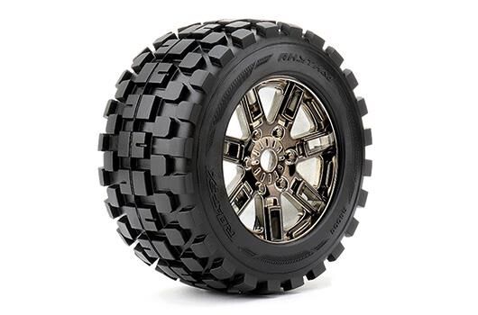 Roapex Reifen 1/8 Monster Truck montiert 0 offset Chrome Schwarz Felgen 17mm Hex Rythm (2 Stk.) / RXR4004-CB0