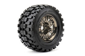 Roapex Rythm Reifen 1:8 Monster Truck montiert, schwarz verchromte Felgen, 1/2-Offset, 17 mm Hex (2 Stück) / RXR4004-CB2