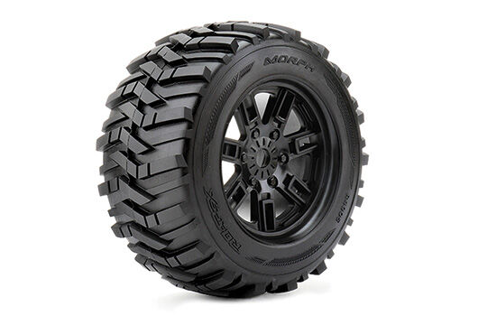 Roapex Reifen 1/8 Monster Truck montiert 0 offset Schwarz Felgen 17mm Hex Morph (2 Stk.) / RXR4005-B0