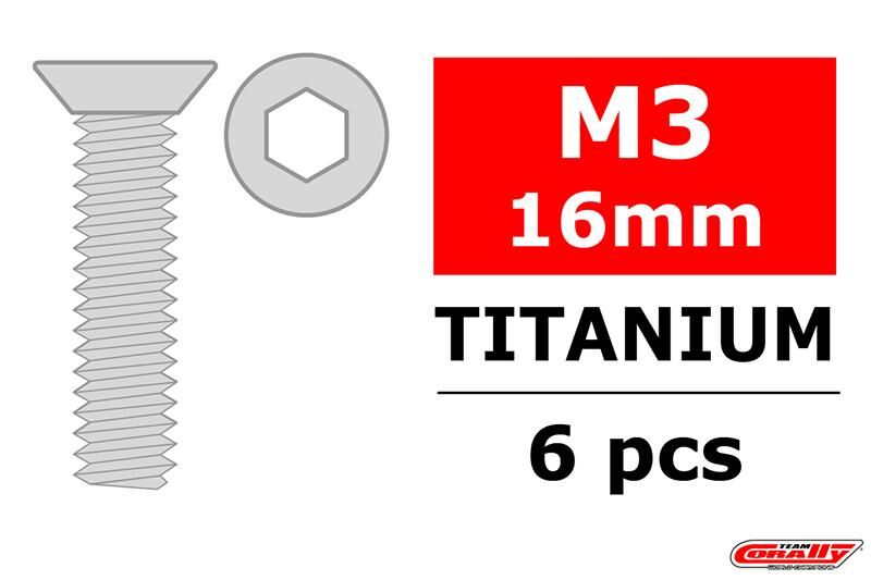 Team Corally Titanschrauben M3 x 16mm Innensechskant Senkkopf 6 St  / C-3022-30-16