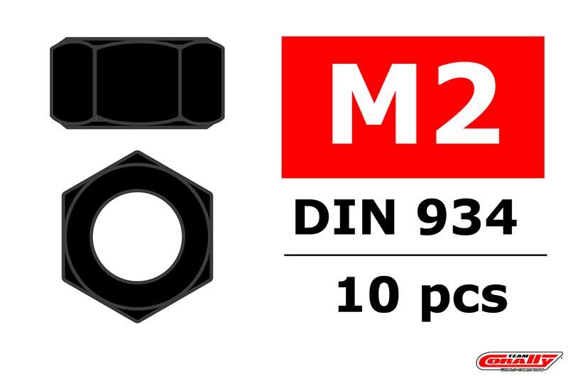 Team Corally Stahl Muttern M2 Schwarz passiviert 10 St / C-3103-20-6