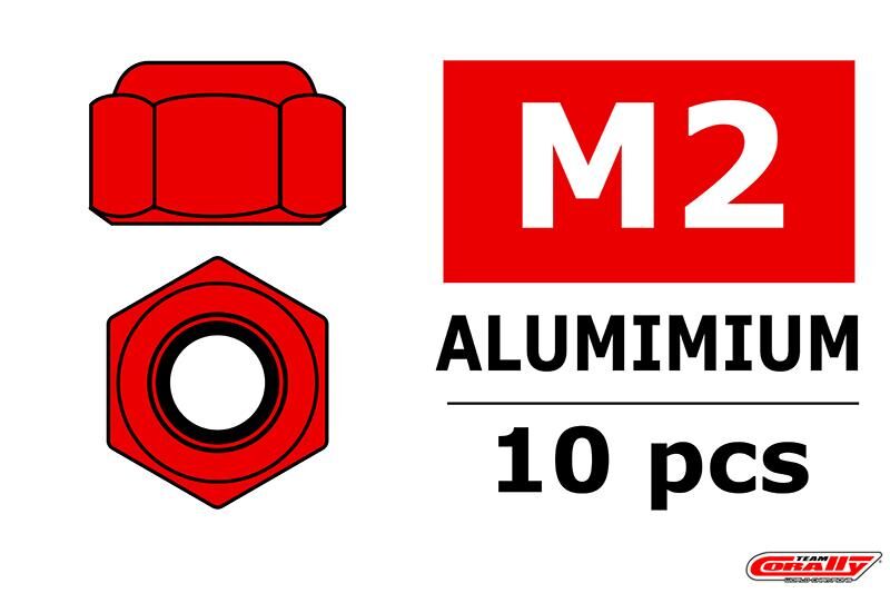 Team Corally Aluminium Sechskantmutter Selbstsichernd M2 Rot 10 St / C-3106-20-5