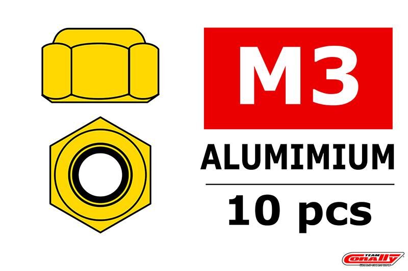 Team Corally Aluminium Sechskantmutter Selbstsichernd M3 Gold 10 St / C-3106-30-0