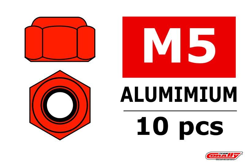 Team Corally Aluminium Sechskantmutter Selbstsichernd M5 Rot 10 St / C-3106-50-5