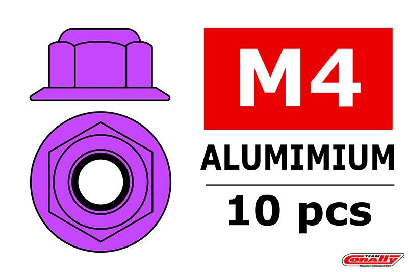 Team Corally Aluminium Sechskantmutter Selbstsichernd M4 mit Bund Violet 10 St / C-3107-40-2
