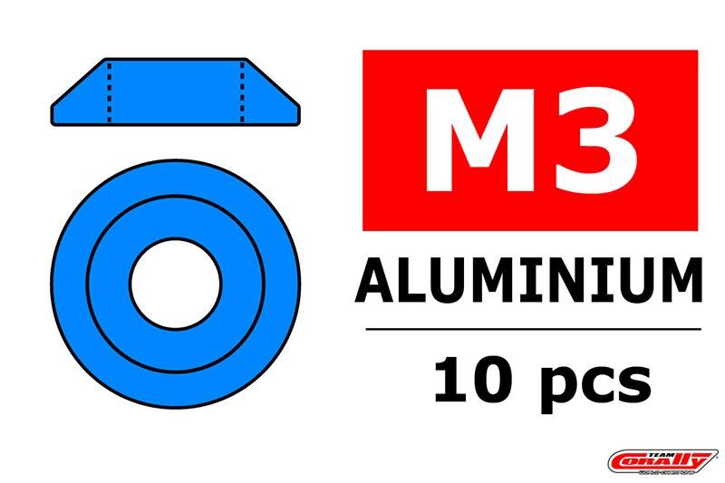 Team Corally Aluminium Unterlegscheibe for M3 Linsenkopfschrauben AD=10mm Blau 10 St / C-3211-30-4