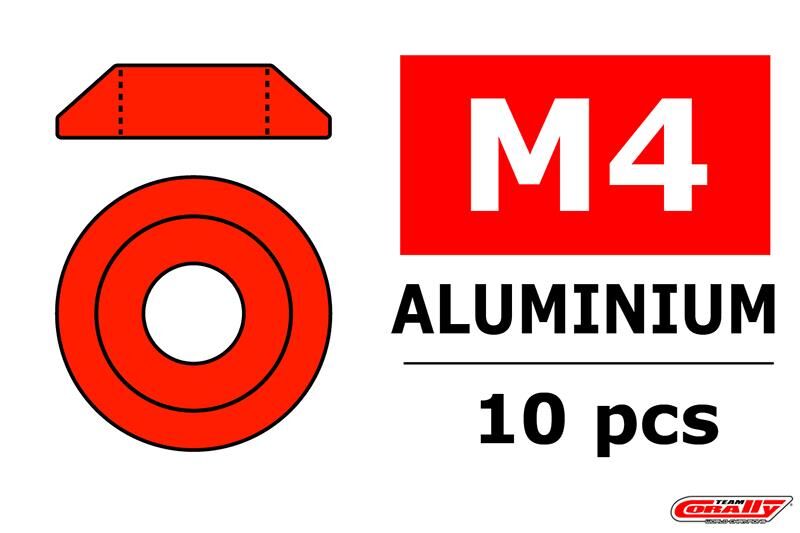 Team Corally Aluminium Unterlegscheibe for M4 Linsenkopfschrauben AD=12mm Rot 10 St / C-3211-40-5