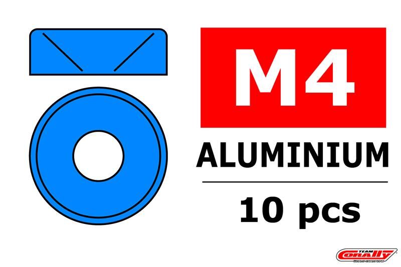 Team Corally Aluminium Unterlegscheibe für M4 Senkkopfschrauben AD=10mm Blau 10 St / C-3213-40-4