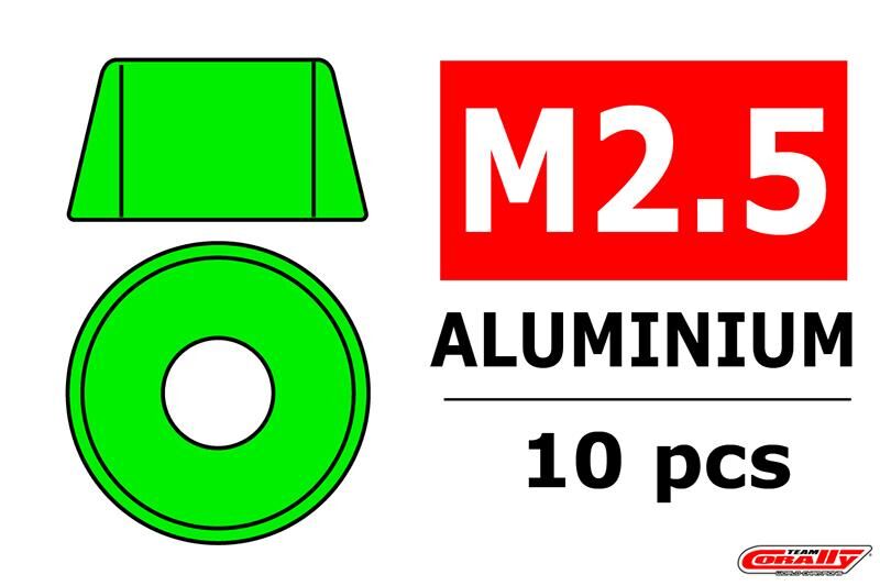 Team Corally Aluminium Unterlegscheibe für M2.5 Zylinderkopfschrauben AD=7mm Grün 10 St / C-3214-25-1