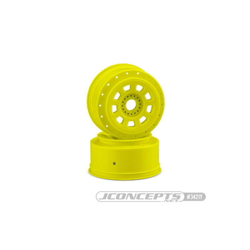 JConcepts 9-shot 17mm hex SCT tire wheel - yellow, 2pc. / JCO3421Y