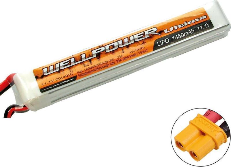 WELLPOWER Lipo Akku ULTIMA 1450 mAh / 11,1 Volt 3S "SLIM" 20/40C XT-30 / 9787518