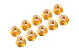 Ultimate Racing 4 mm. ALU. NYLON NUT W/FLANGE GOLD (10...