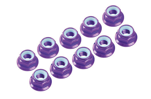 Ultimate Racing 4 mm. ALU. NYLON NUT W/FLANGE PURPLE (10 pcs) / UR1513-P