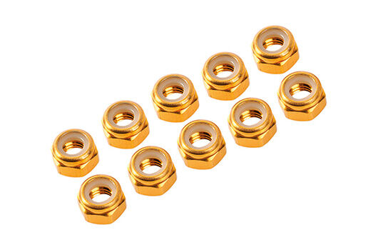 Ultimate Racing 3 mm. ALU. NYLON NUT GOLD (10pcs) / UR1502-G