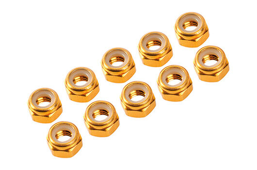 Ultimate Racing 4 mm. ALU. NYLON NUT GOLD (10 pcs) / UR1512-G