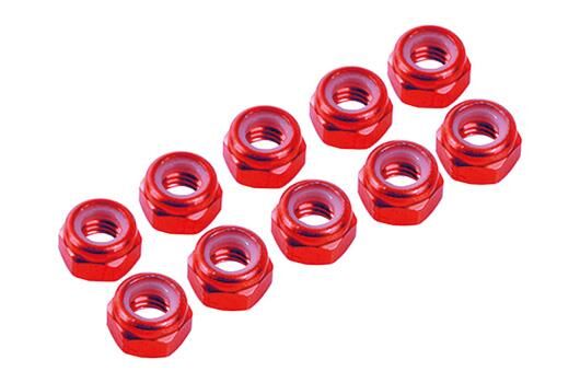 Ultimate Racing 4 mm. ALU. NYLON NUT RED (10 pcs) / UR1512-R
