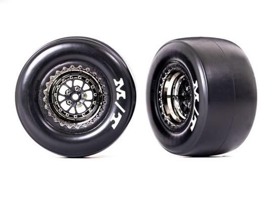 TRAXXAS Drag Slash Reifen auf Felge hi Weld chrome schwarz Mickey Thompson / TRX9476X