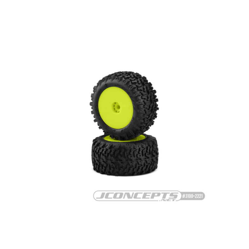 JConcepts Scorpios - green compound - pre-mounted, yellow wheels (2pcs)(Fits - Losi Mini-T 2.0 | Mini-B rear) / JCO3100-2221